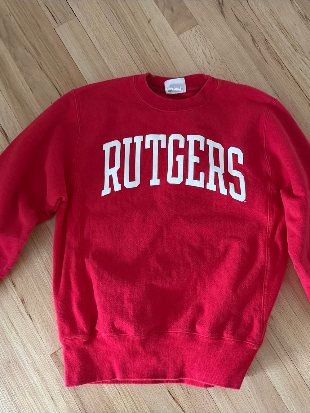 Champion Red Crewneck Sweatshirt with White Rutgers Logo
